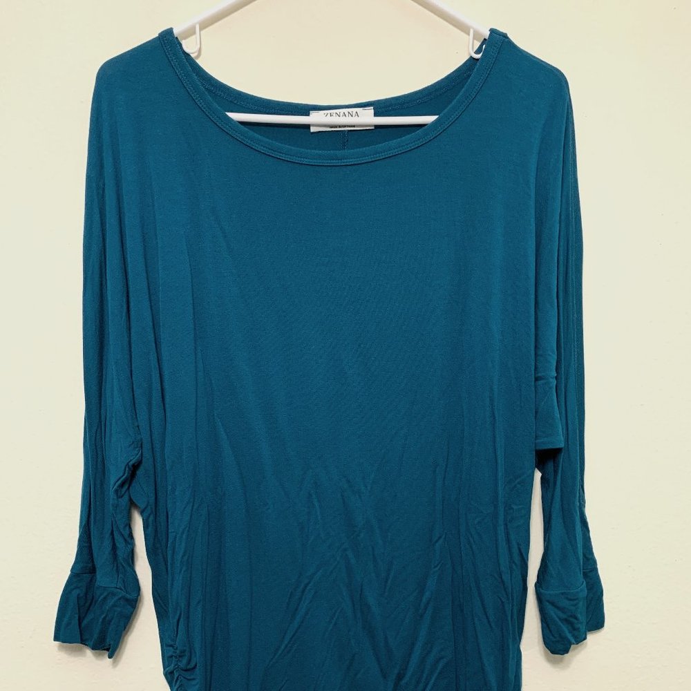 Zenana Trustworthy Dolman With Sided Ruched- Teal